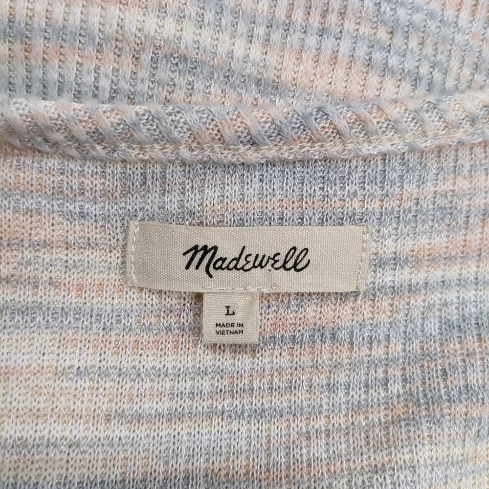 Madewell Space Dye Faux Wrap Top L Knit Long Sleeve Preppy 70s Academia #1010 - Picture 6 of 14